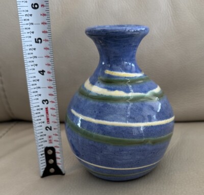 Vtg Earthworks Barbados Studio Art Pottery Bud Vase Blue Green Swirl 5 ...