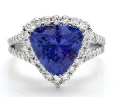 5.21 Carat Natural Blue Tanzanite and Diamonds in 14K Solid White Gold Ring
