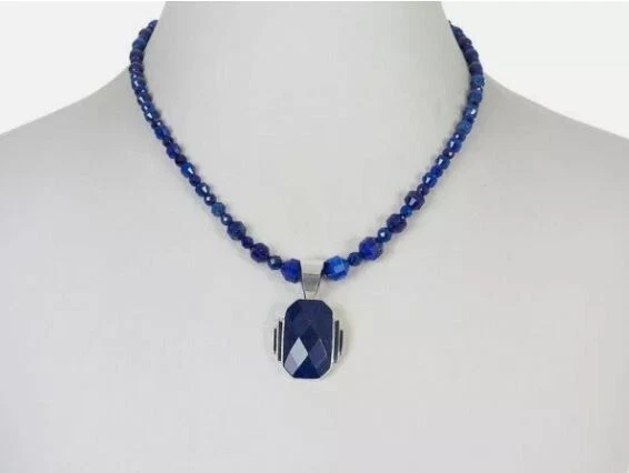 Colgante de lapislázuli corte a cuadros Jay King con cuentas collar de 18" Foto 3 de 3