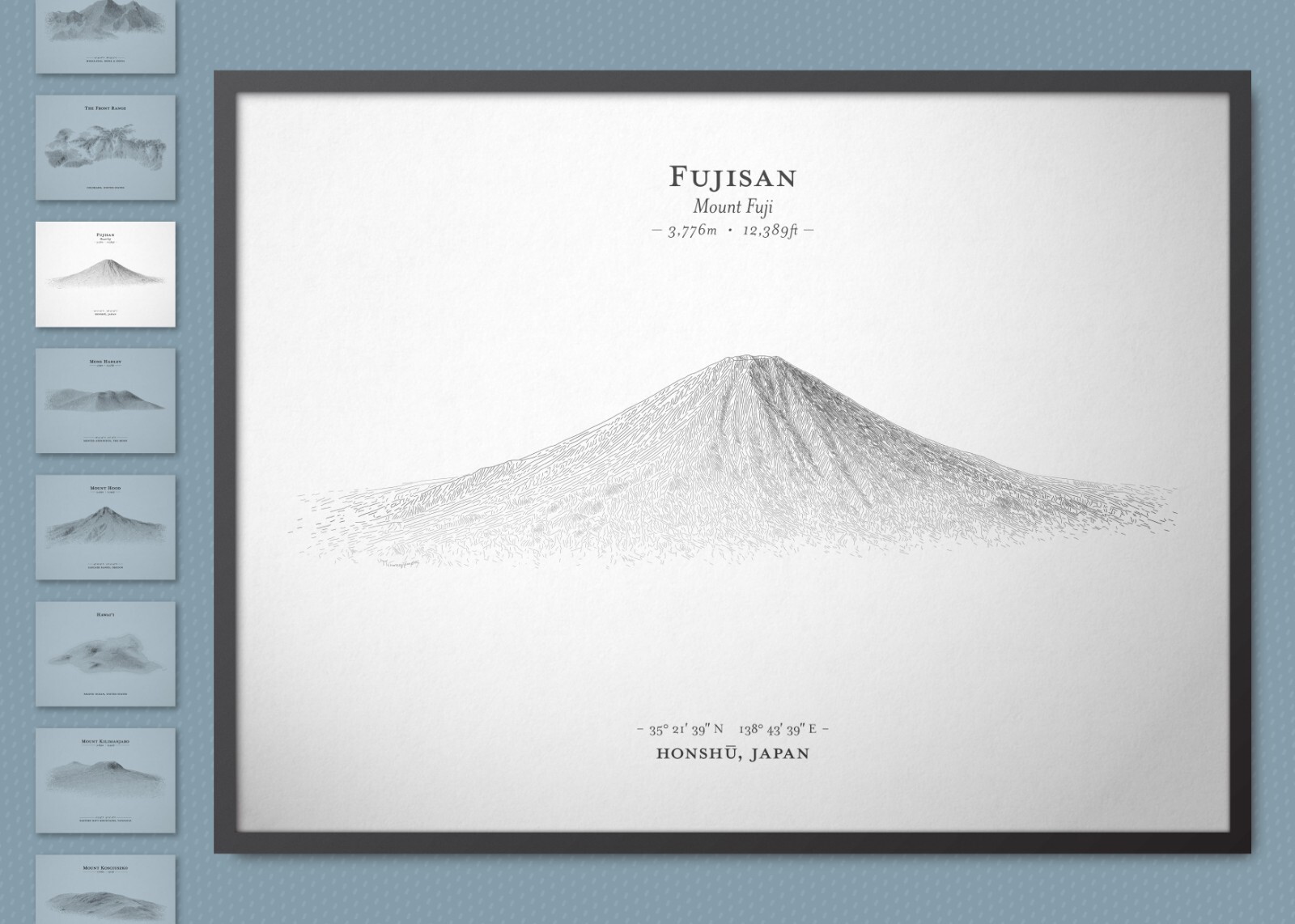 Póster de boceto de Mount Fuji / Fujisan Landform (punto más alto de Japón)