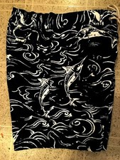 Nautical Men s Med Navy Blue Marlin Sailfish Fish Swim Trunk 34 Waist Pockets