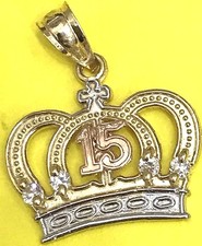 15 Anos 14k Gold Crown Tiara cz Pendant Charm Necklace queen pricess gift her