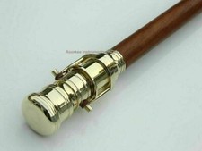 Victorian Telescope Head Foldable WoodenVintage Brass Handle Walking Stick Cane