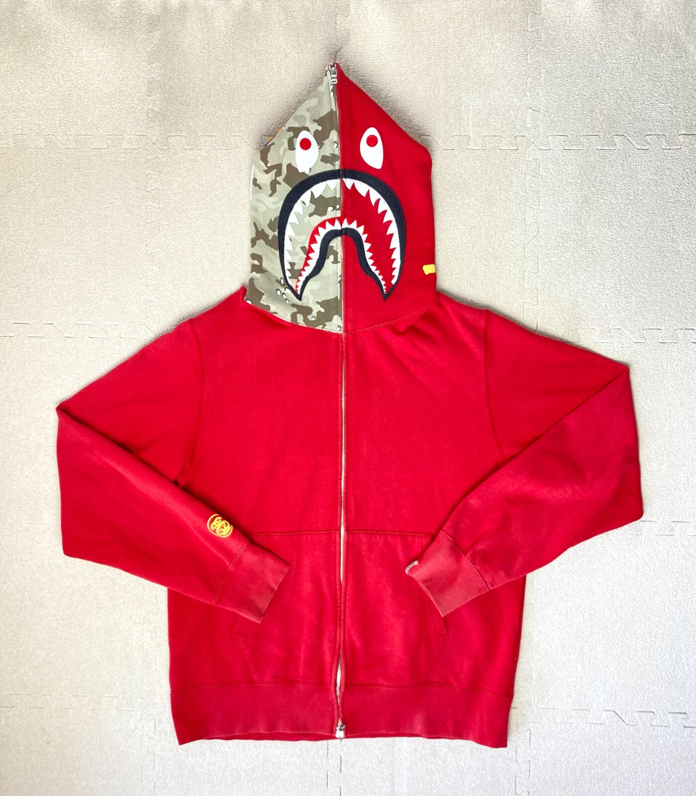 red and camo bape hoodie