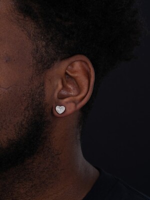 Real 925 Silver Heart Shaped CZ Stud Earrings – Iced Hip Hop Screw Backs, 2 TCW, Lab-Created Diamonds, Made In Italy