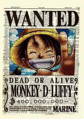 One Piece Luffy Anime Dictionary Art Print Poster Wanted Picture