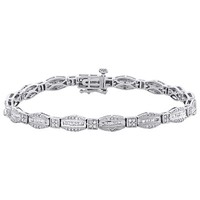 "10K WeißGold Rund & Baguetteschliff Diamantarmband 7 \" Hexagon Rahmen Link 1"
