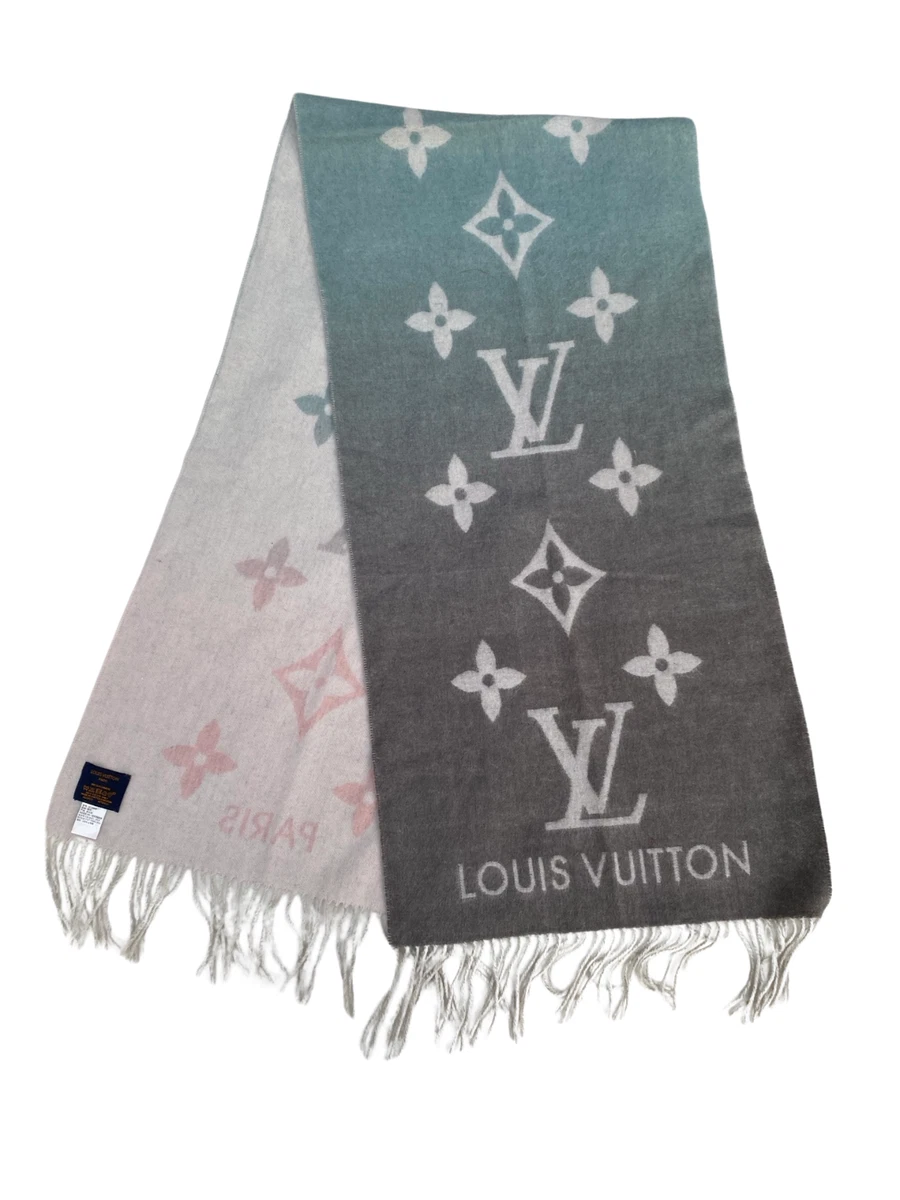 Auth Louis Vuitton Paris Cashmere Reykjavik Gradient Scarf Bleu 