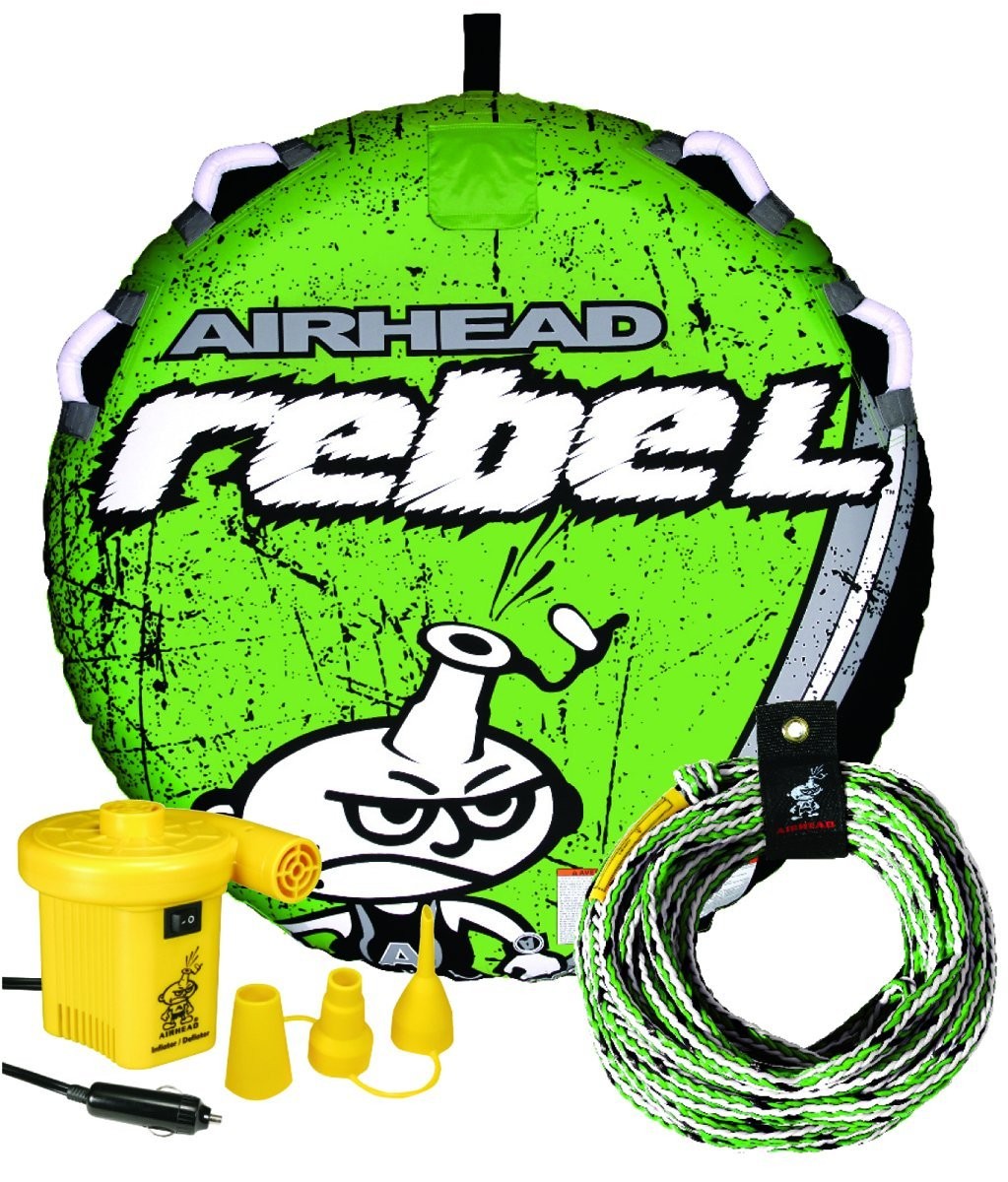 Airhead Rebel Towable Kit 1 Rider Tube with Rope And Pump, Kwik-Connect Tow, ...