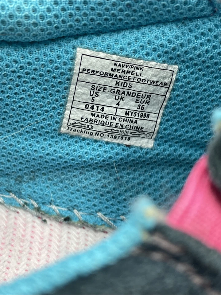 Zapato sin cordones Merrell Jungle Slide sin usar, en caja, gamuza azul marino rosa para niños talla 5 Foto 4 de 4