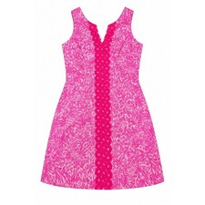 Lilly Pulitzer Hot Pink Coastalcore Preppy Shift Dress Crochet Trim Size 8
