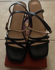 Women's Block Heels Sandals for Square Open Toe Strappy Ankle Strap Size 8