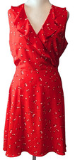 NWT- Loft Dress Size 8 Red Floral Sleeveless Ruffled Wrap Style Dress Tie Back