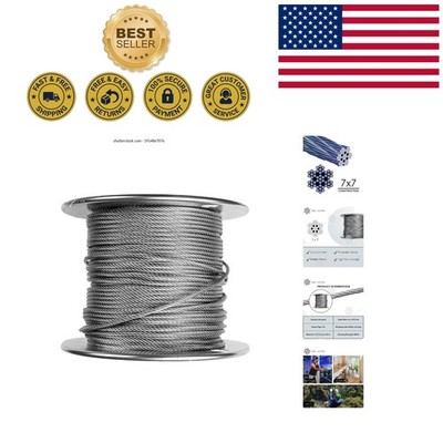 Polished Grade-304 Stainless Steel Aircraft Cable - 100ft, 920lb Capacity