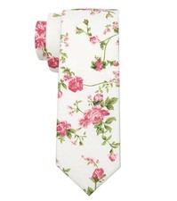 Men's Cotton Printed Floral Tie 2.5" Skinny Necktie with Flower Ivory Pink