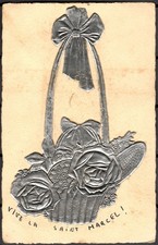 LE396 Greeting french postcard: vintage Embossed souvenir with metallic foil