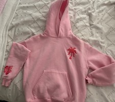 Pink Palm Puff Everything Comes In Waves Embroidered Oversized Hoodie XXS