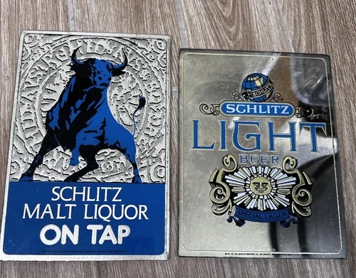 Vintage 70’s Lot Of 2 Schlitz Malt Liquor Beer Mirror Signs