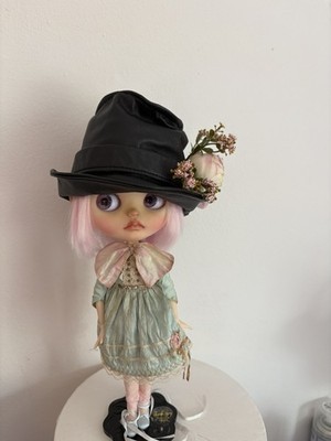 Handarbeit Blythe Puppe Hut Leder schwarz