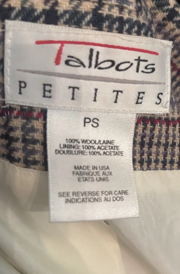 Blazer Talbots para mujer vintage a cuadros talla P pequeño adorno de botones Foto 4 de 4