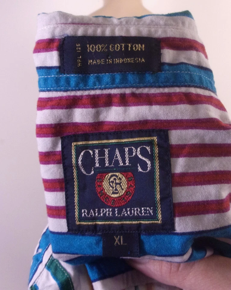 vintage 80s 90s Chaps Ralph Lauren OCBD Shirt 1/2 Sleeve Colorful Striped SZ XL - Image 4 of 4