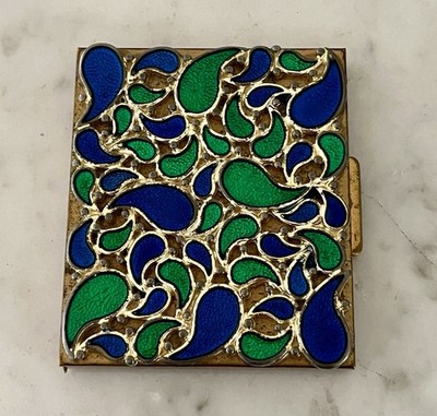 Vintage Saks Fifth Ave Paisley Enamel Powder Compact