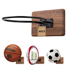 Rovarahoom Basketball Holder Wall Mount 4 Pcs Acacia Wood Ball Display Soccer Vo