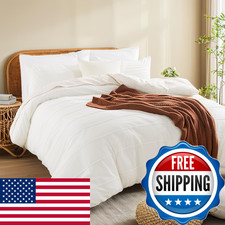 Nexhome Pro 100 Organic Cotton Duvet Cover Full Size Linen Like Pleated