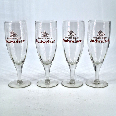 4 Vtg Budweiser Anheuser Busch Beer Stemmed Logo Drinking Glasses Barware
