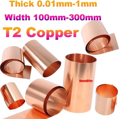 T2 Copper Sheet Strips Flexible Pure Cu Band Thick 0.01mm-1mm Width 100mm-300mm