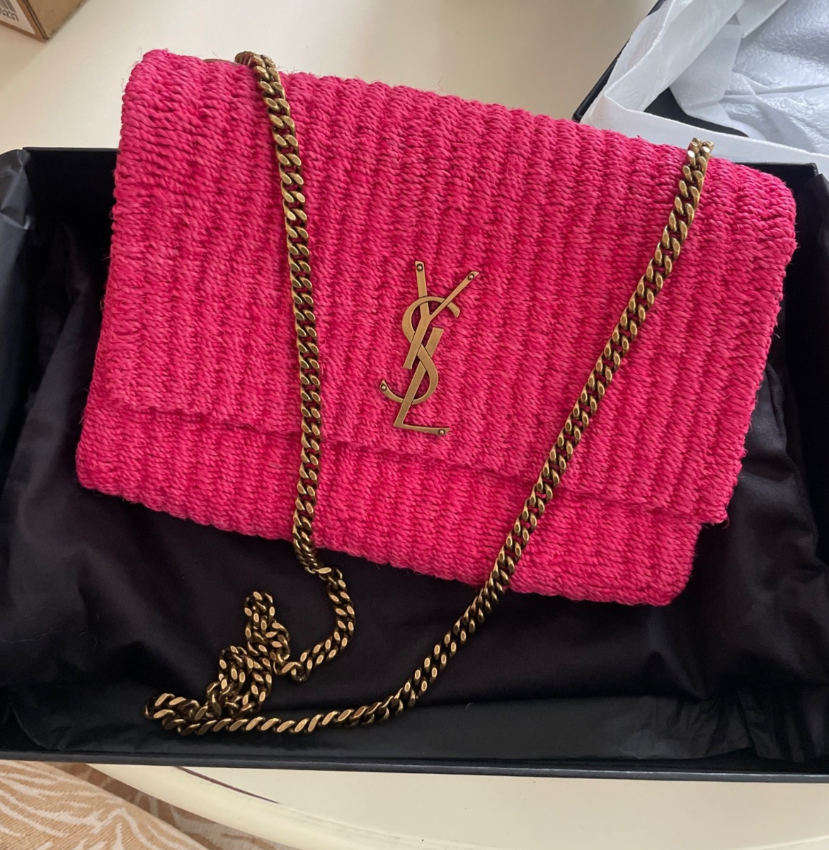 YSL バッグ SAINT LAURENT Le 37 leather-trimmed raffia bucket bag | NET-A-PORTER