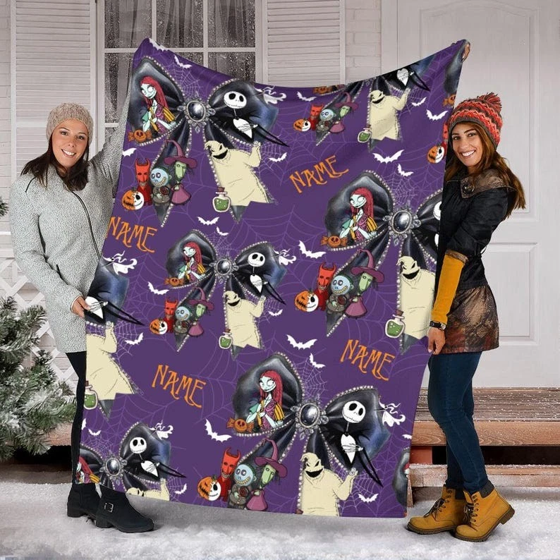 Personalized Nightmare Before Christmas Characters Coquette Bow Halloween Blanket