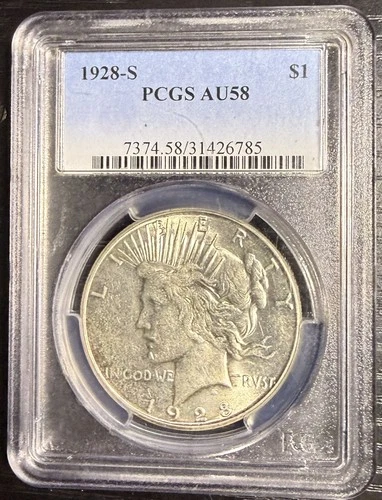 1928-S $1 Peace Silver Dollar PCGS AU58 Excellent Quality