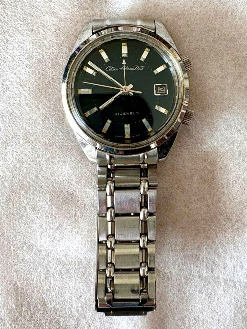 CITIZEN Alarm Date 21 Jewels Manual Wind Men Watch Black Dial