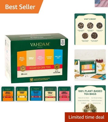 Delightful Chai Tea Sampler - 5 Flavor Variety with Eco-Friendly Pyramid Bags
