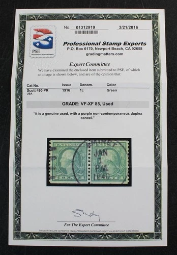 CKStamps: US Stamps Collection Scott#490 Used PSE Cert Grade 85