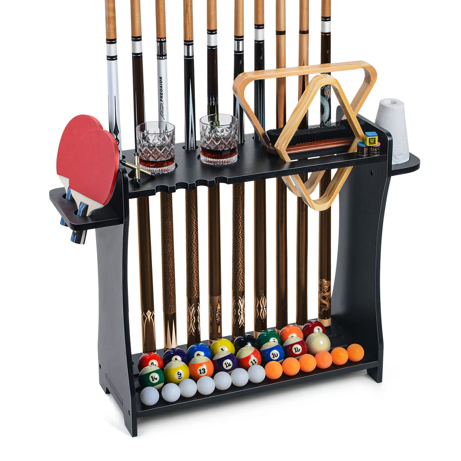 Pool Stick Holder Floor Stand, 2-IN-1 Pool Cue Rack & Ping Pong Paddle Holder...