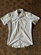 Panhandle Men s Western Shirt Medium Pearl Snaps White With Blue Stripes