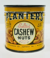 Vtg 1944 Planters Original Mr Peanut Salted Cashew Tin Can empty collectible