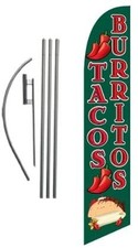 Tacos Burritos Mexican Restaurant Advertising Feather Banner Swooper Flag...