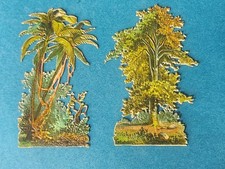 2 Oblaten Glanzbilder Scraps Die Cuts Chromos BÄUME LAUB PALME um 1890