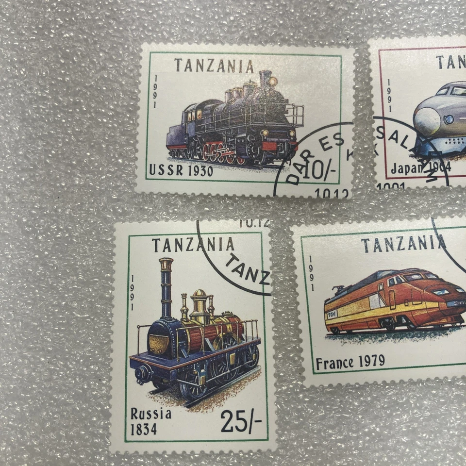 7 USED Tanzania 1991 Locomotives of the World Stamps, Sc. # 800-06. $1 Ships. - Image 3 of 4