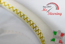 FOR VOLKSWAGEN PASSAT 12-13 CREAM LEATHER STEERING WHEEL COVER, YELLOW 2 STIT