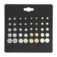 Set Of 20 Pairs Heart Pearl Ear Studs Earrings Gold Crystal Shinny Gift UK