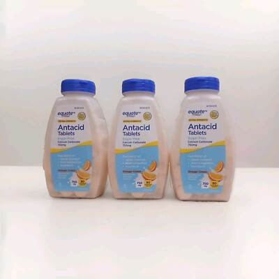 Equate Sugar Free Calcium 750 mg 90 Chewable Antacid Tablets (Pack 3) Ex:03/26