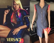 GIANNI VERSACE VINTAGE SS00 RUNWAY SEXY DENIM COLOR SHIRT DRESS ICONIC!!!