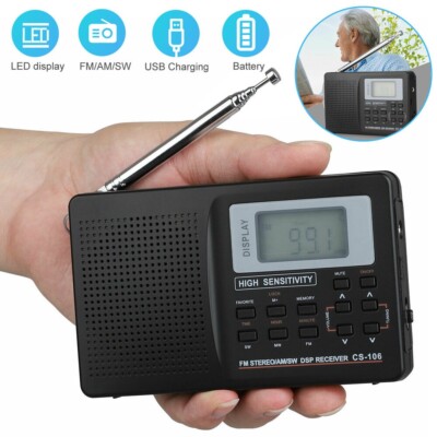 Portable Digital LCD Display AM/FM/MW/SW Radio Full Frequency Receiver+Earphone