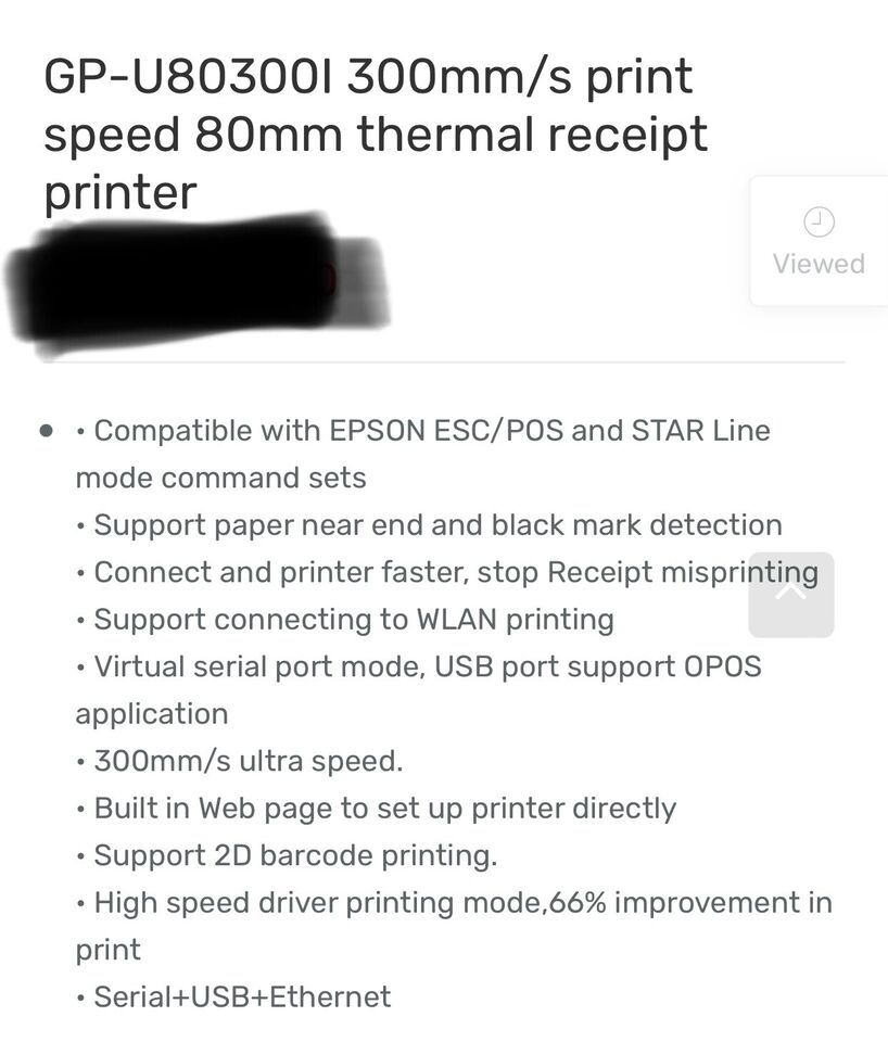 GPU80300I 300mm/s print speed 80mm thermal receipt printer eBay