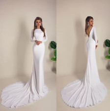 Simple Mermaid Wedding Dresses High Neck Backless Gorgeous Satin Dress Bridal