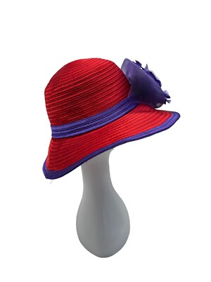 Red & Purple Womens Polyester Hat With Decorative Flower | eBay